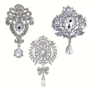 Elegant Silver tone Brooch Set with Crystal Accents